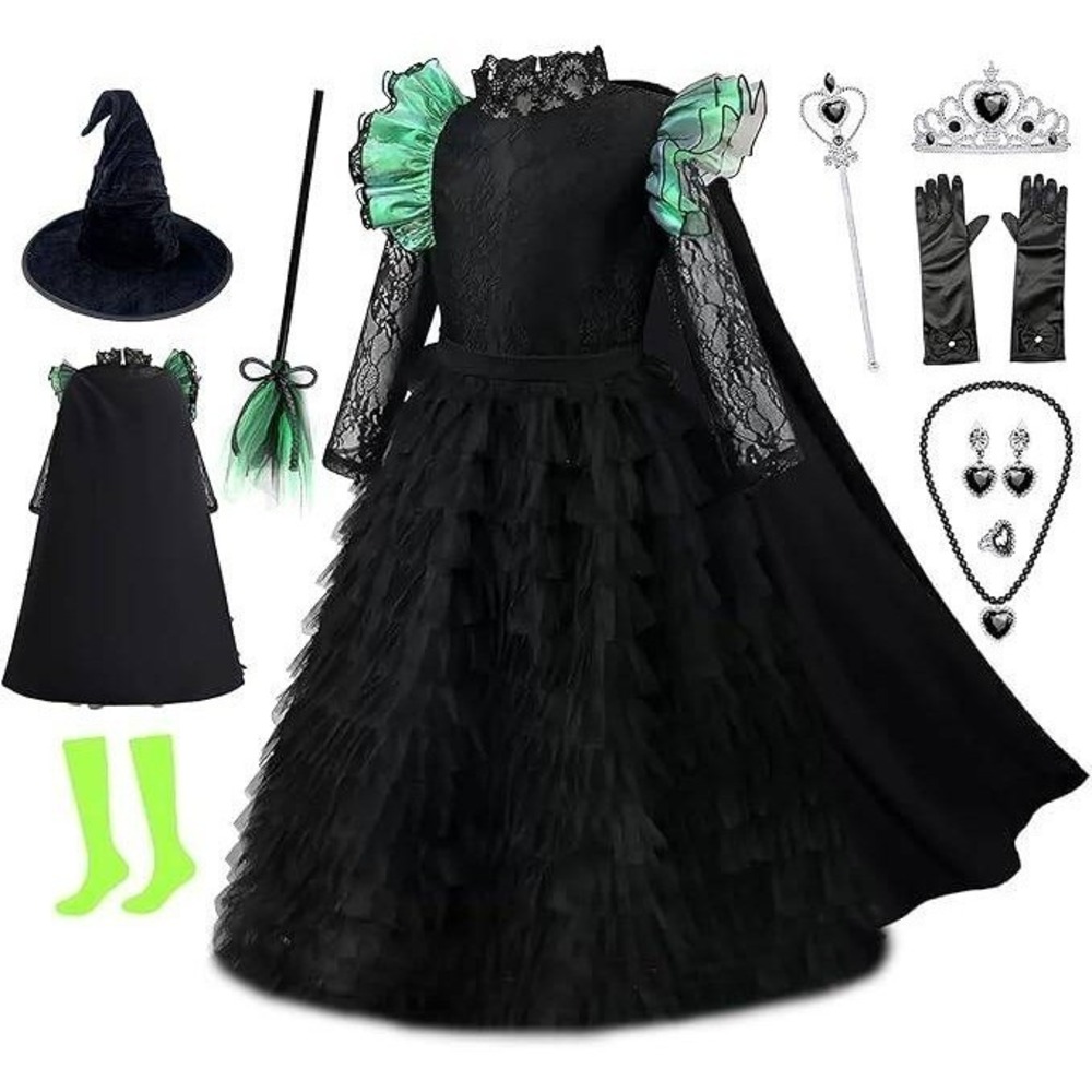 Girls Wednesday Addams Costume Witch Dress with Accessories Size 5-6 NWT